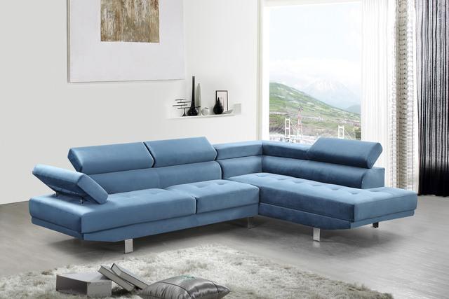 Robb Modern Velvet Sectional with Adjustable Head Rests and Arm Rest ...