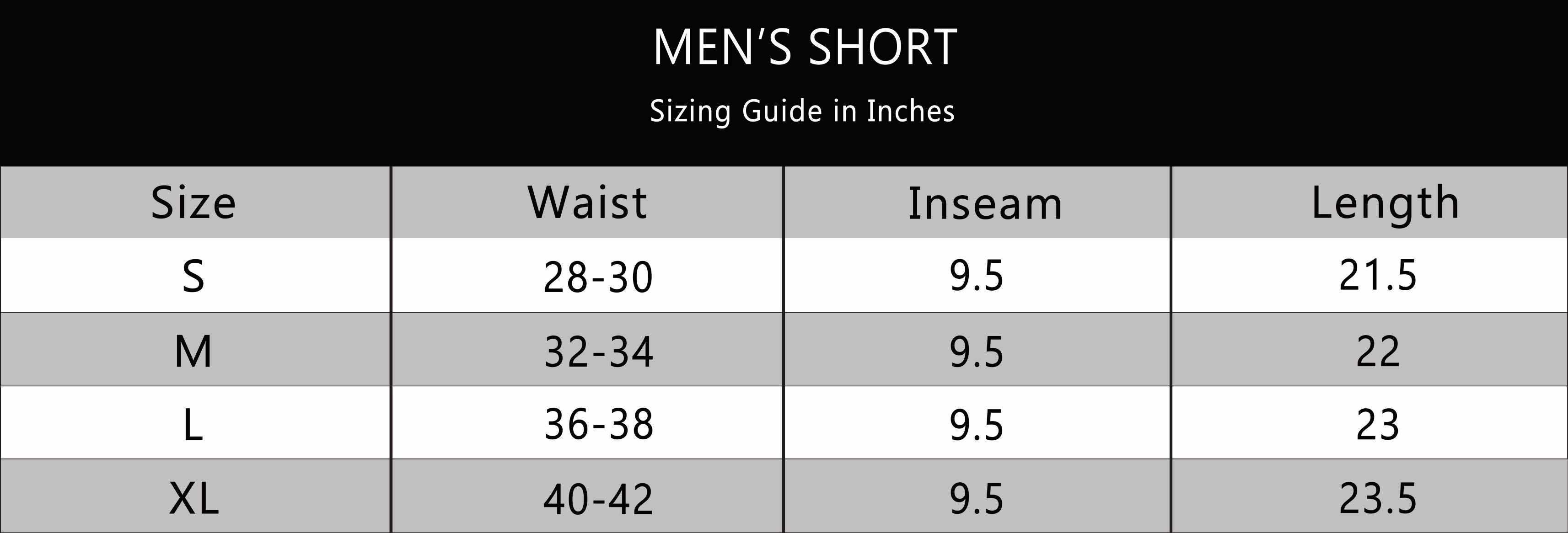 Size Chart: Men's Short — Bottoms Out Brand