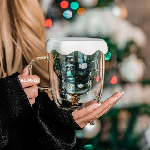 Christmas Tree Cup Double Layer Insulated Coffee Mug with Handle Holiday Gift