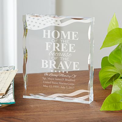 Home of the free because of the brave glass stand