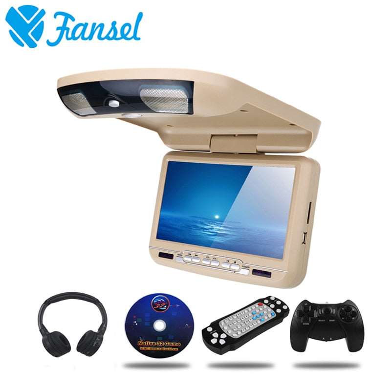 Fansel 9 Inch Car Monitor Roof Ceiling Mount Flip Down Led Digital Screen Dvd Player Ir Fm Transmitter Usb Sd Mp5 Speaker Game Boutique Le Pingouin