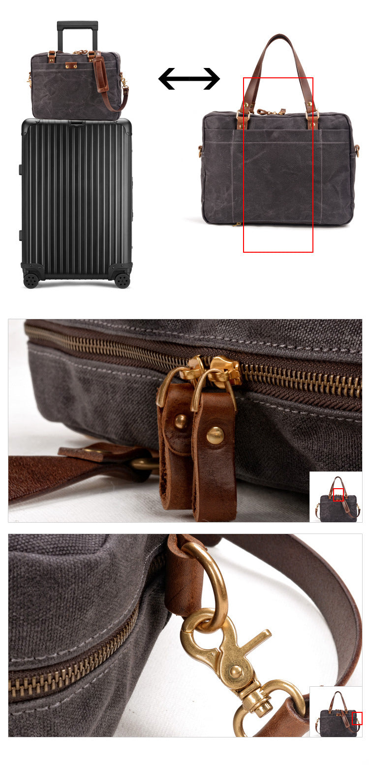 Detail Display of Woosir Vintage Canvas Briefcase Laptop Bag