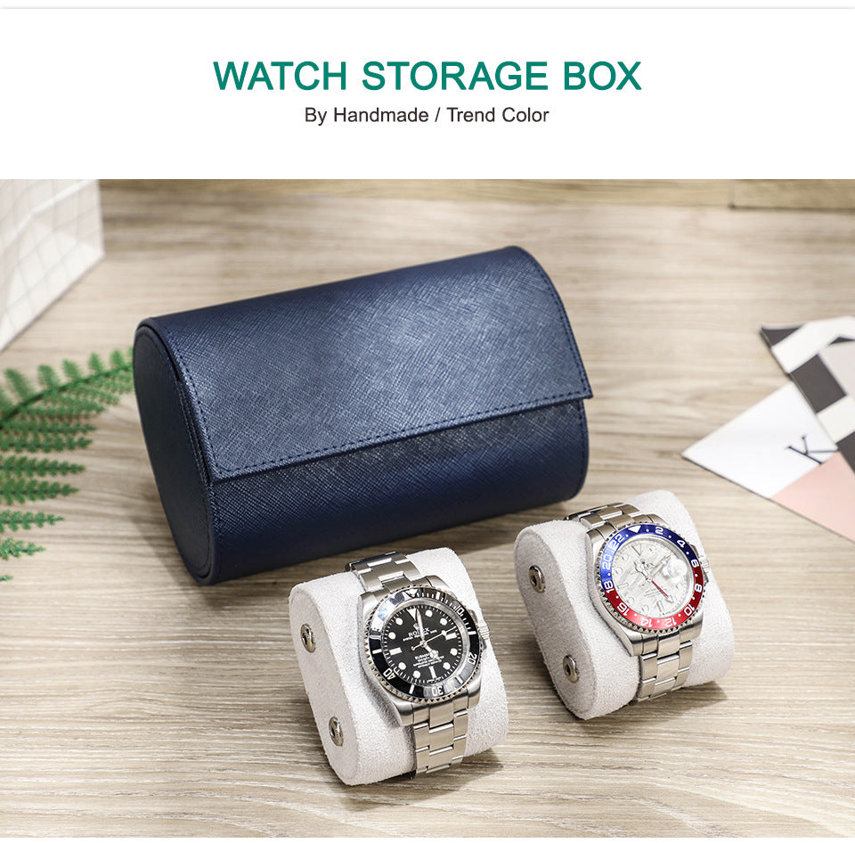 Woosir Trend Leather Watch Roll Case for 2 Watches