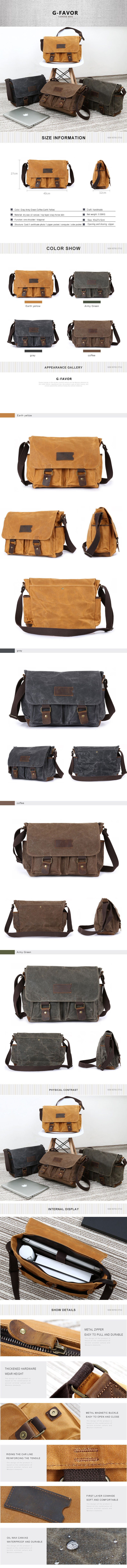 DETAIL AND PRODUCT DISPLAY of Woosir Canvas Shoulder Bags Mens for 14 Inches Laptop