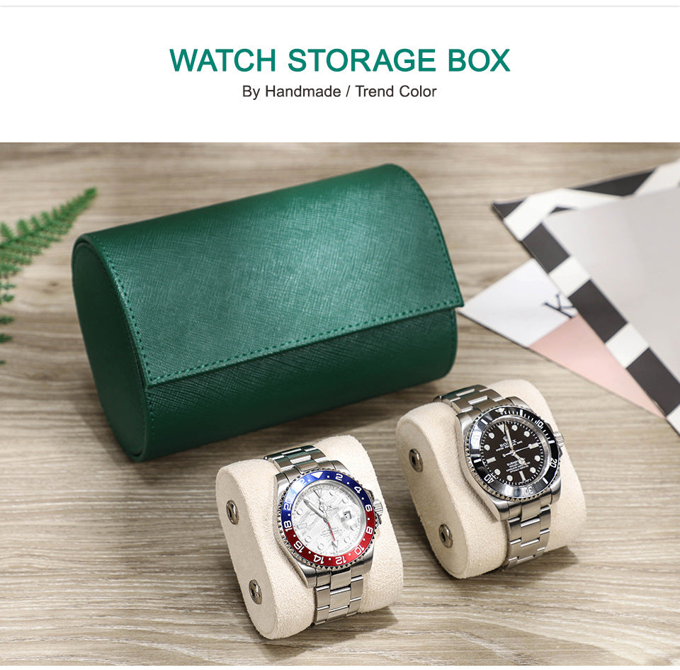 Woosir Trend Leather Watch Roll Case for 2 Watches