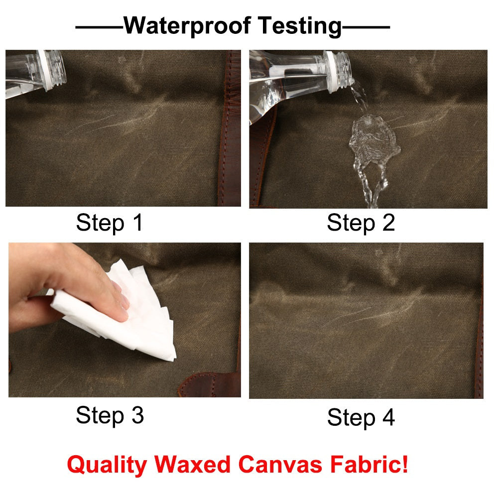 Prüfung des wasserdichten Materials der wasserdichten, gewachsten Canvas-Tasche von Woosir