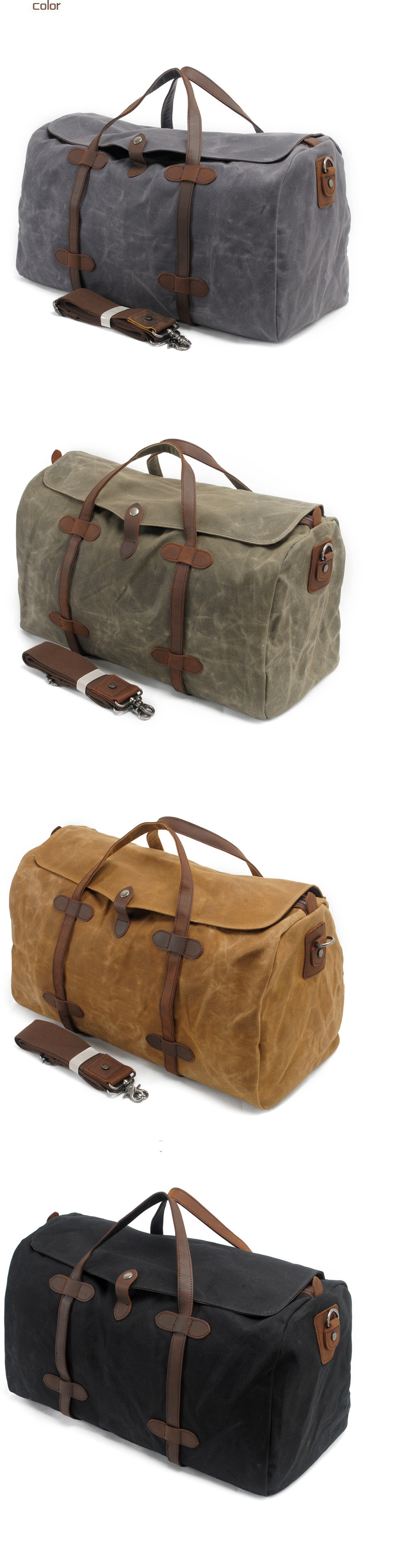 Waterproof Waxed Canvas Duffel Handbag Weekend Bag-woosir