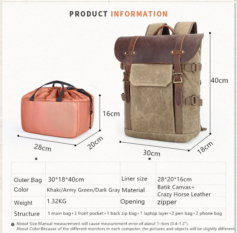 Dimensions of Waterproof Camera Photography Backpack