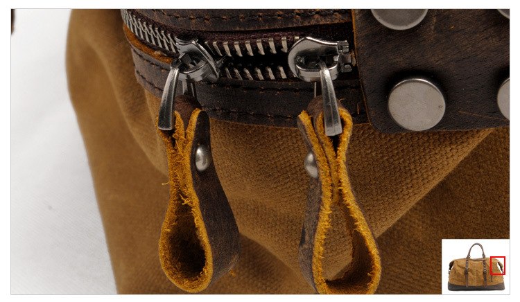 ZIPPER SHOW von Woosir Weekender-Tasche aus gewachstem Canvas-Leder, wasserdichte Reisetasche