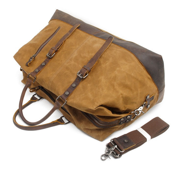 FARBANZEIGE KHAKI von Woosir Weekender-Tasche aus gewachstem Canvas-Leder, wasserdichte Reisetasche