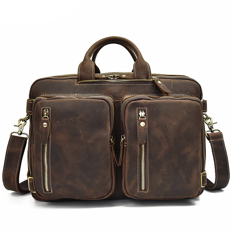 Woosir Vintage Genuine Leather Briefcase Backpack 14