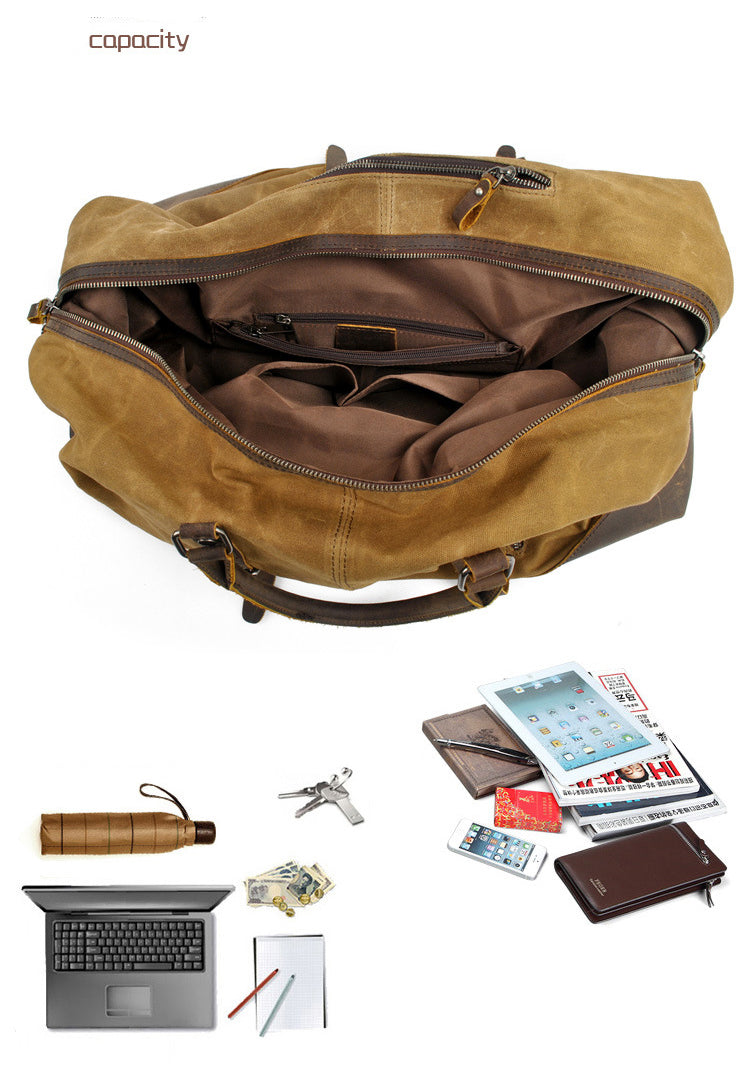 Großes Fassungsvermögen der Woosir Weekender-Tasche aus gewachstem Canvas-Leder, wasserdichte Reisetasche