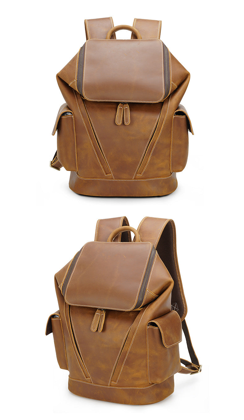 Front View of Woosir Leather Travel Backpack