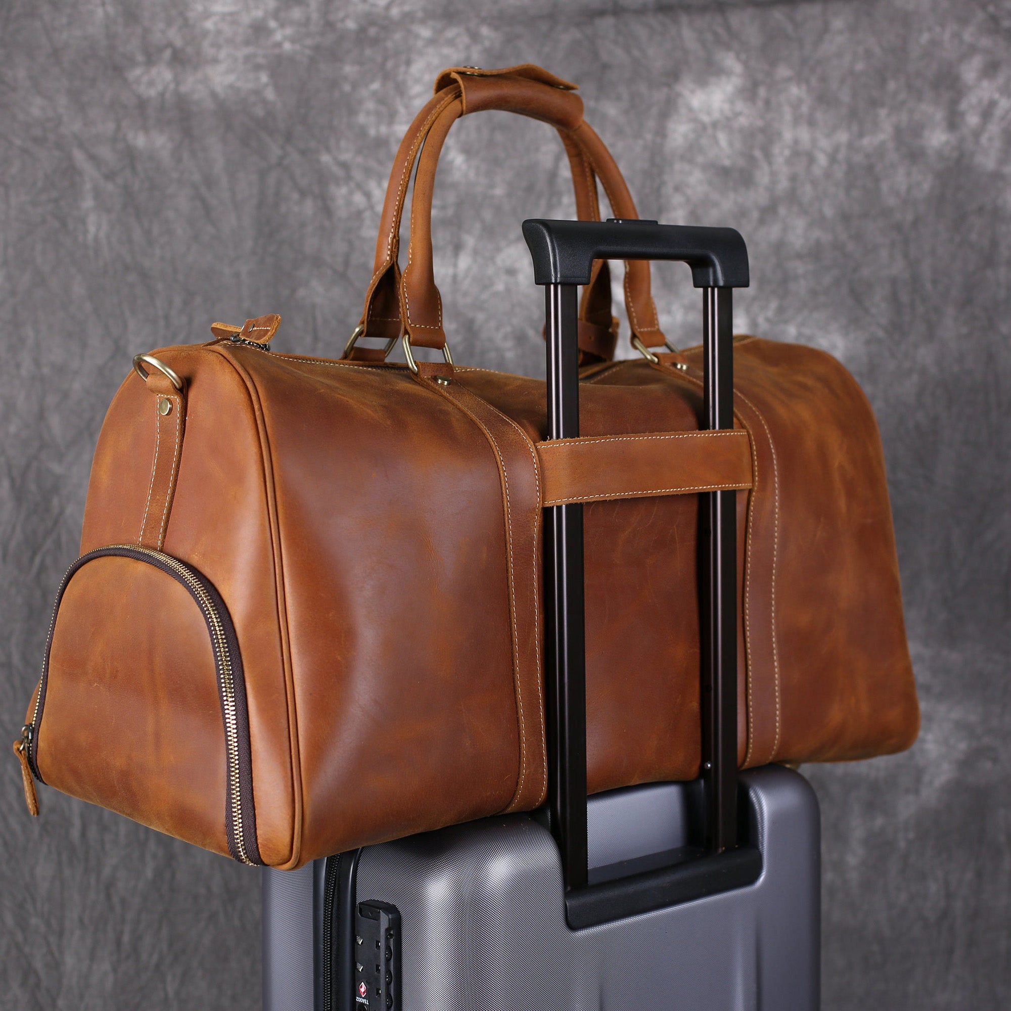 Leather Weekender Travel Bag with Shoe Compartment