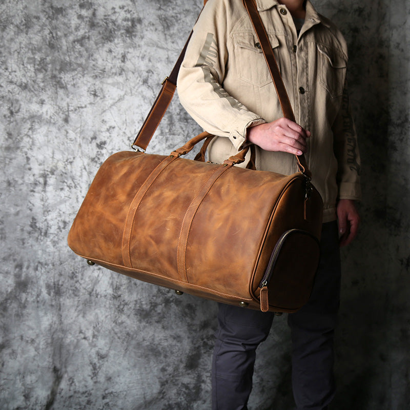 Vintage Leather Weekend Bag with Shoes Compartment, Crazy Horse