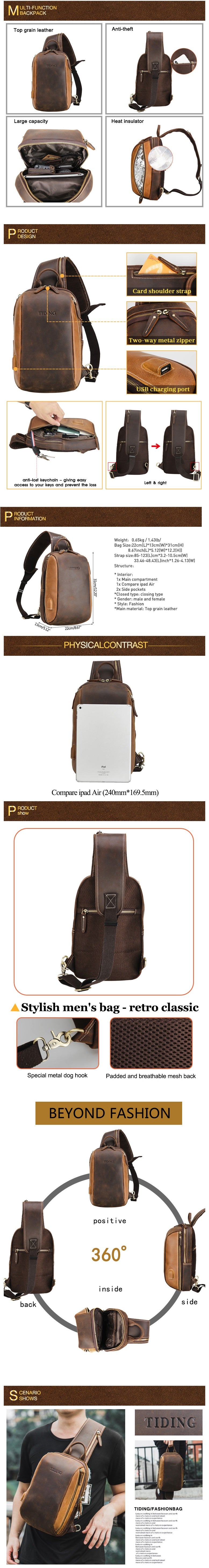 Woosir Mens Shoulder Crossbody Bag Brown