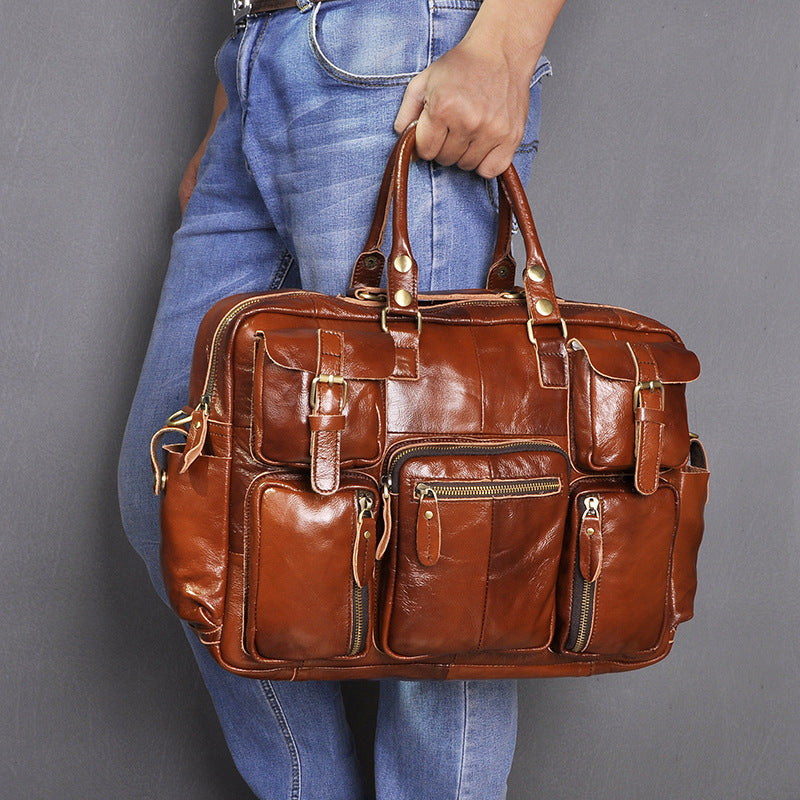 vintage laptop leather briefcase for men-woosir