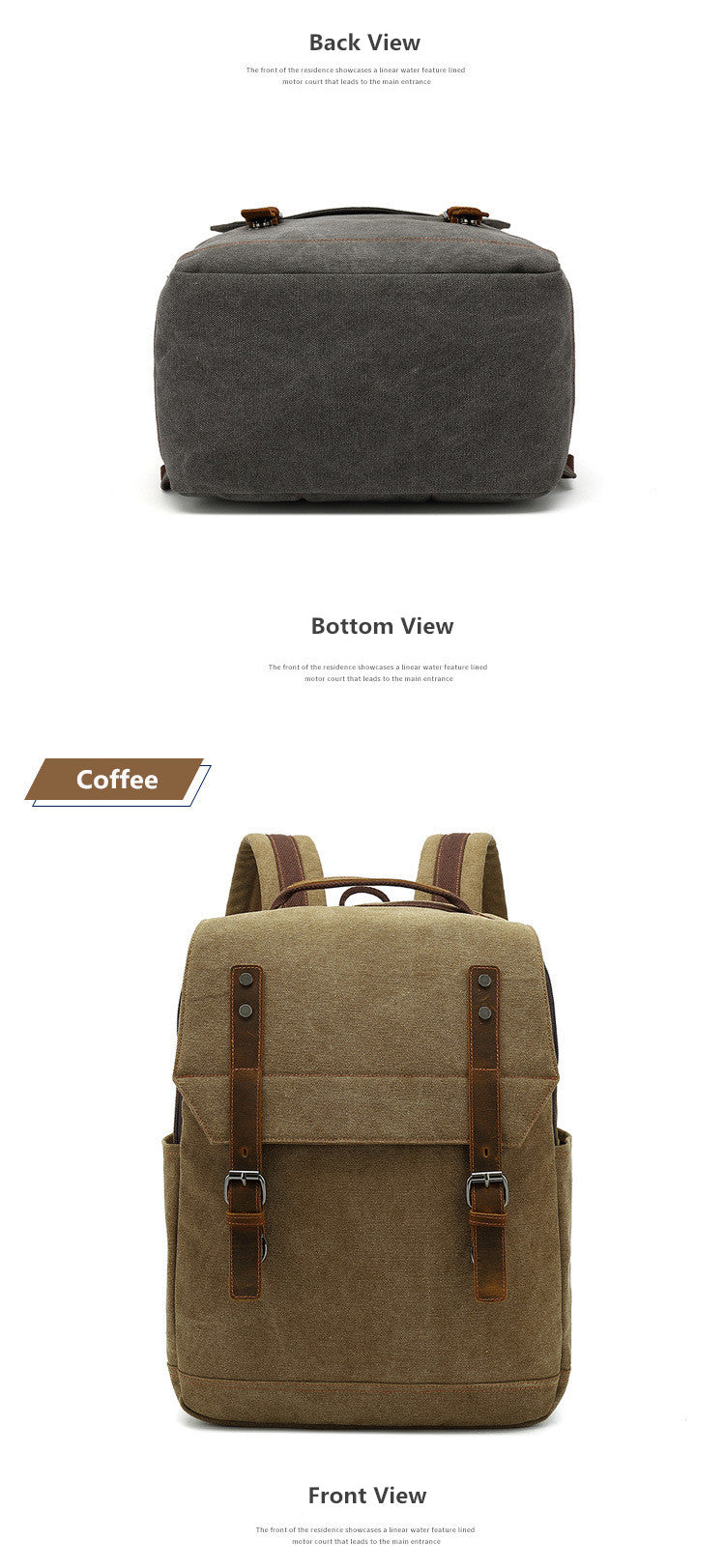 Woosir Coffee Fashion Large Capacity Business Outdoor Travel Canvas Backpack Various Views