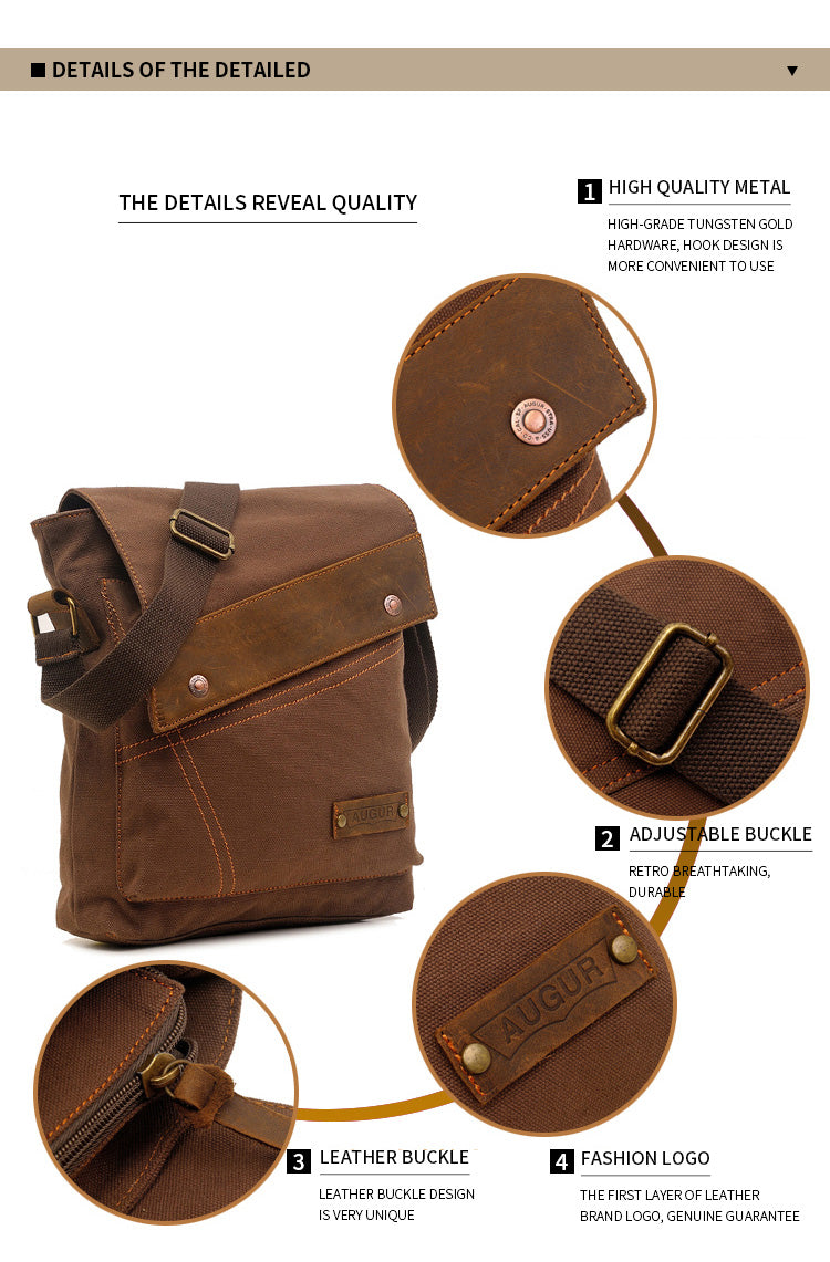 Woosir Leather Trim Cotton Canvas Fashion Messenger Bag Details
