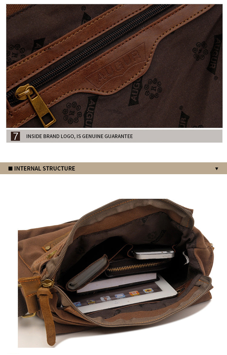 Woosir Leather Trim Cotton Canvas Fashion Messenger Bag Internal Structure