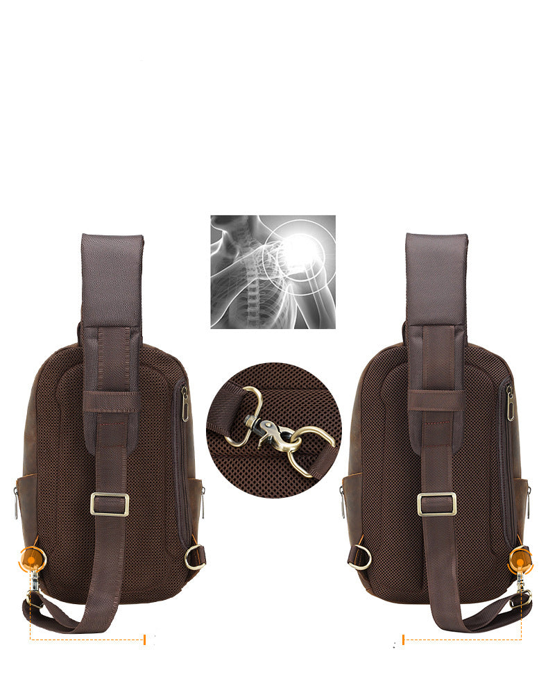 Woosir Shoulder Crazy Horse Leather Chest Pack Bags