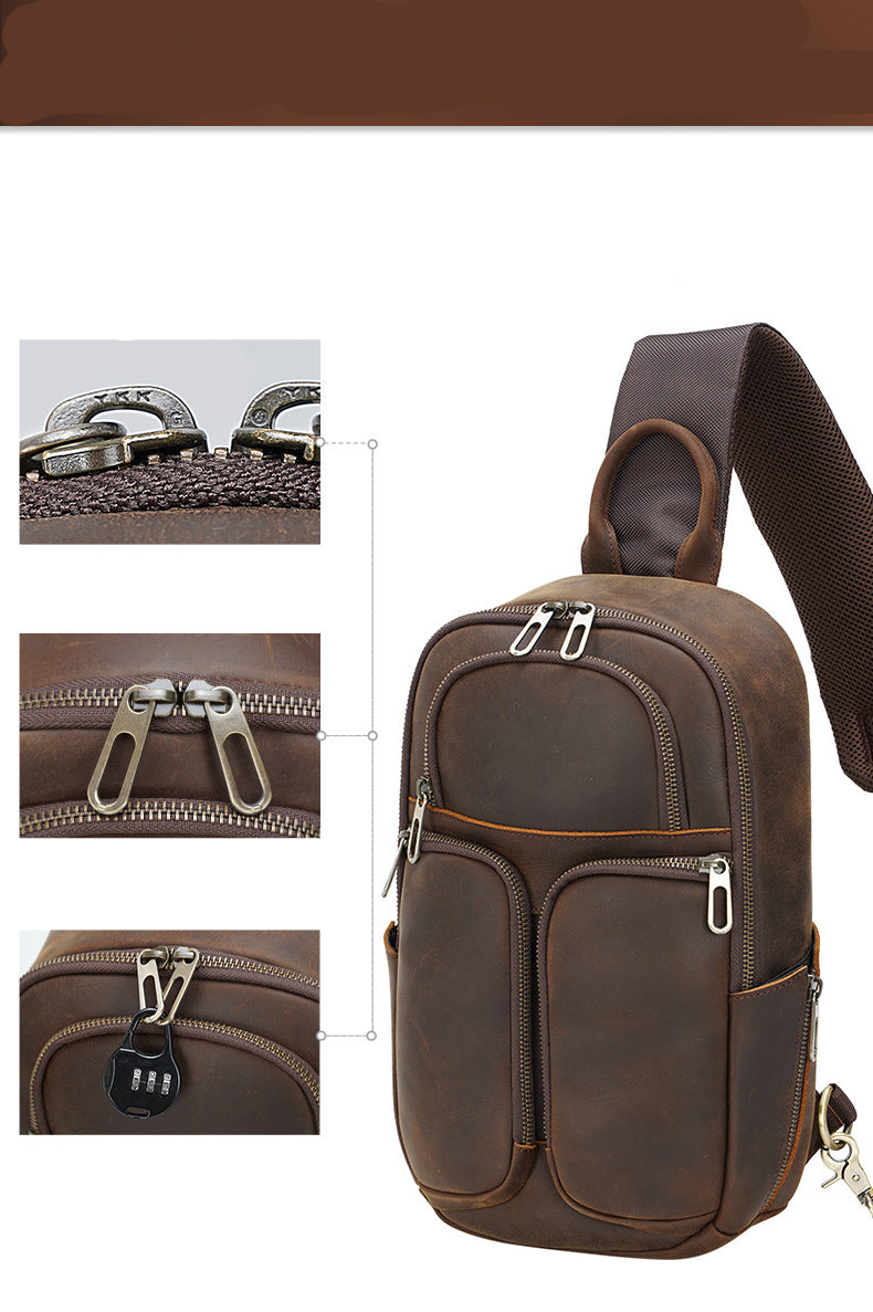 Woosir Shoulder Crazy Horse Leather Chest Pack Bags