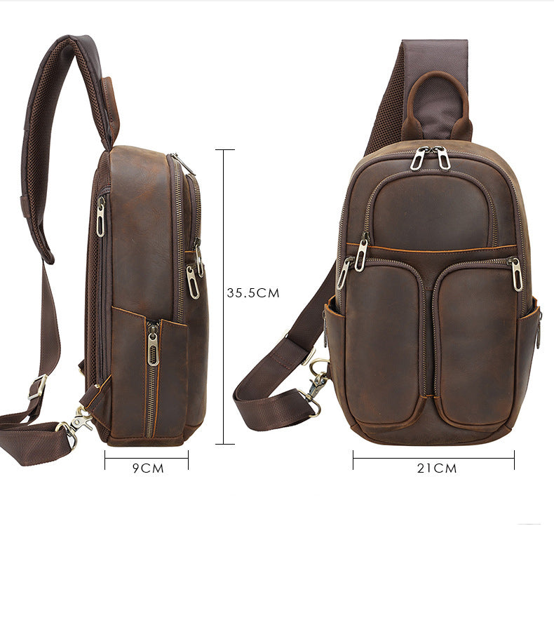 Woosir Shoulder Crazy Horse Leather Chest Pack Bags