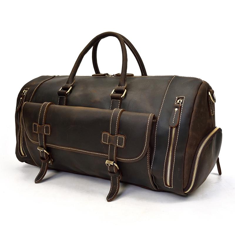 Men's Genuine Leather Travel Duffel Bag 22 inch with Shoe Pocket-woosir