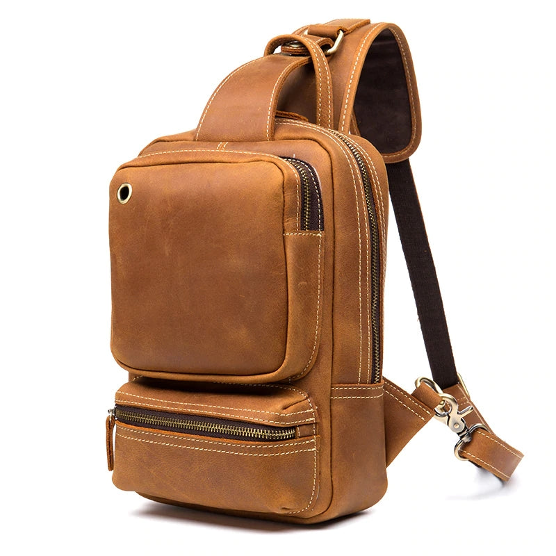 Vintage Leather Sling Backpack for Men