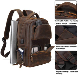 Mens Leather Backpack Multi Pocket - Leather Backpack - ---Woosir