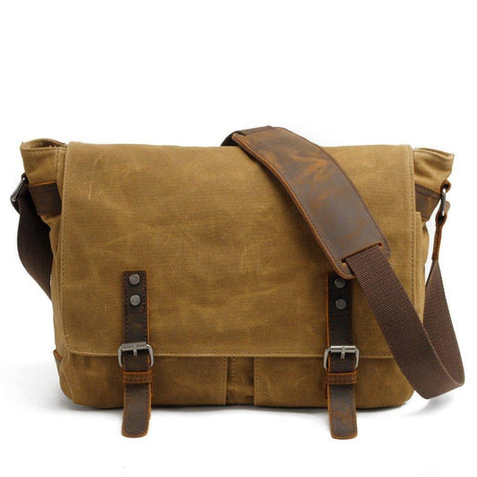 Mens Waterproof Canvas Messenger Bag for 14 Inch Laptop - Woosir