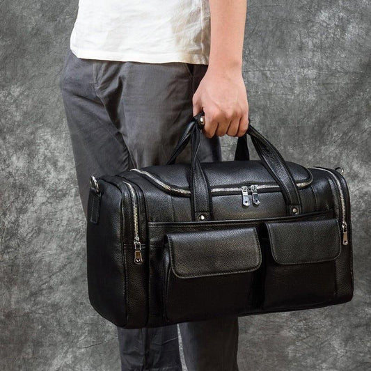 Embossed Full Grain Leather Duffle Bag for Men - Woosir