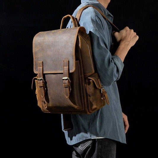 Mens Small Convertible Leather Backpack Vintage - Woosir