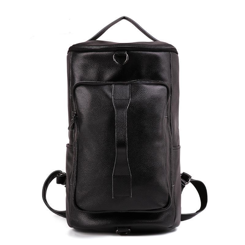 Mens Leather Cylindrical Backpack Large - Woosir
