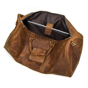 Woosir Genuine Leather Weekender Travel Duffel Luggage Bag 24 inch - Leather Duffle Bags - Dark Brown---Woosir