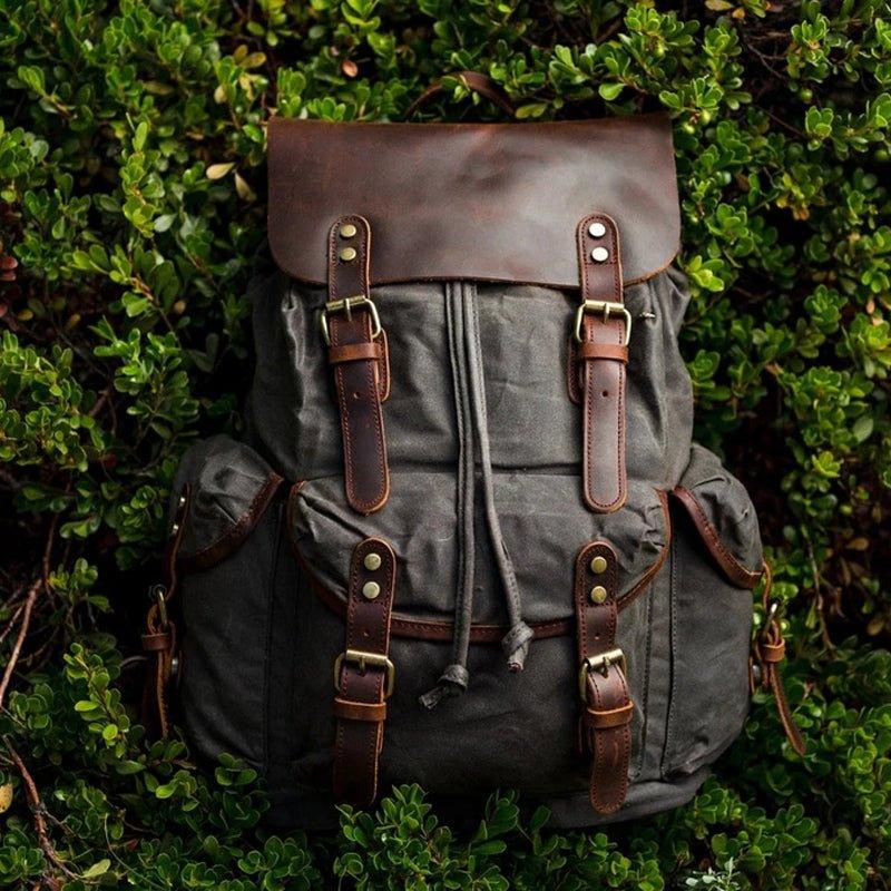 MODEL SHOW of Woosir Leather and Canvas Backpack 