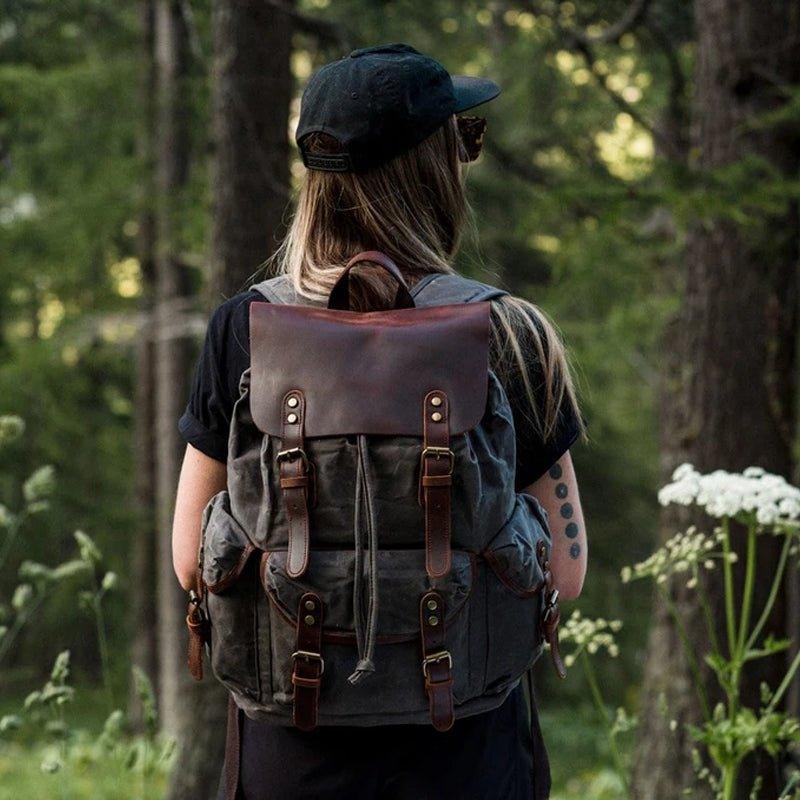 MODEL SHOW of Woosir Leather and Canvas Backpack 