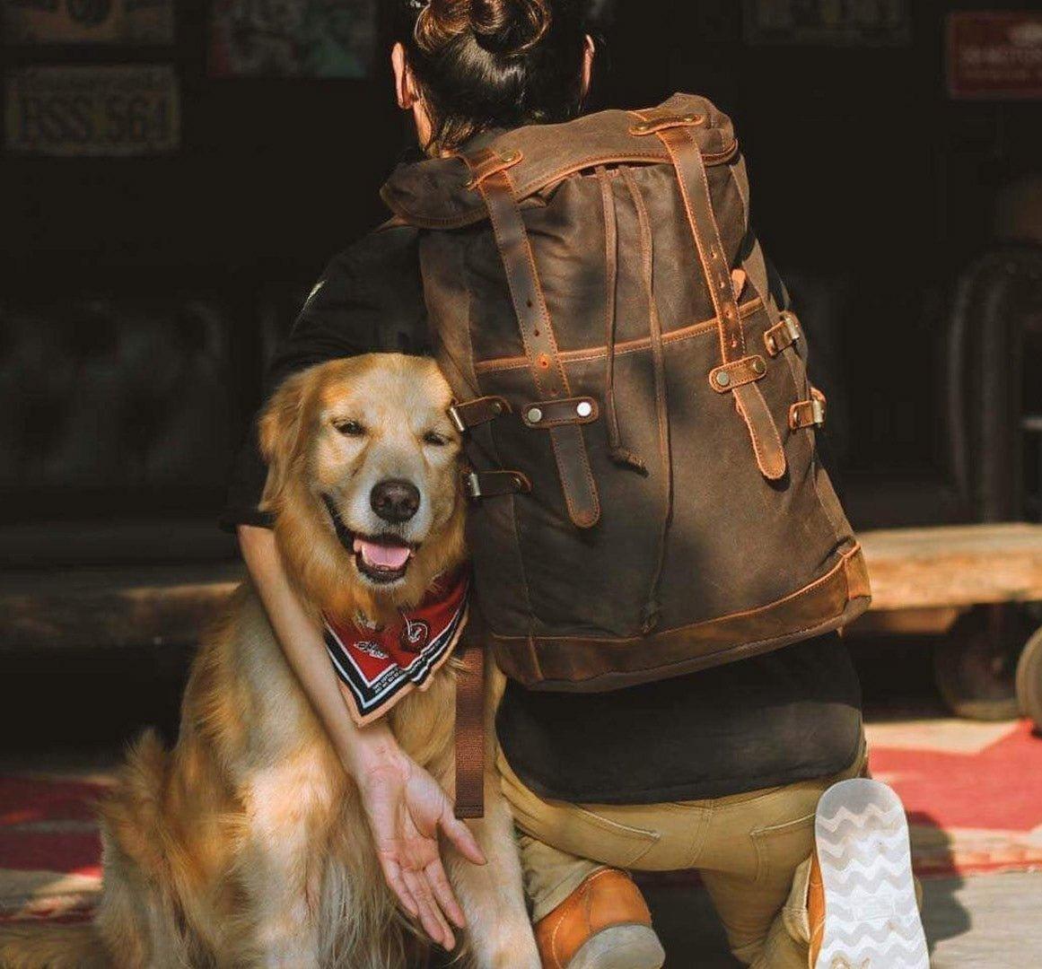 MODÈLE D'EXPOSITION du sac à dos pour ordinateur portable en toile cirée imperméable en cuir vintage Woosir