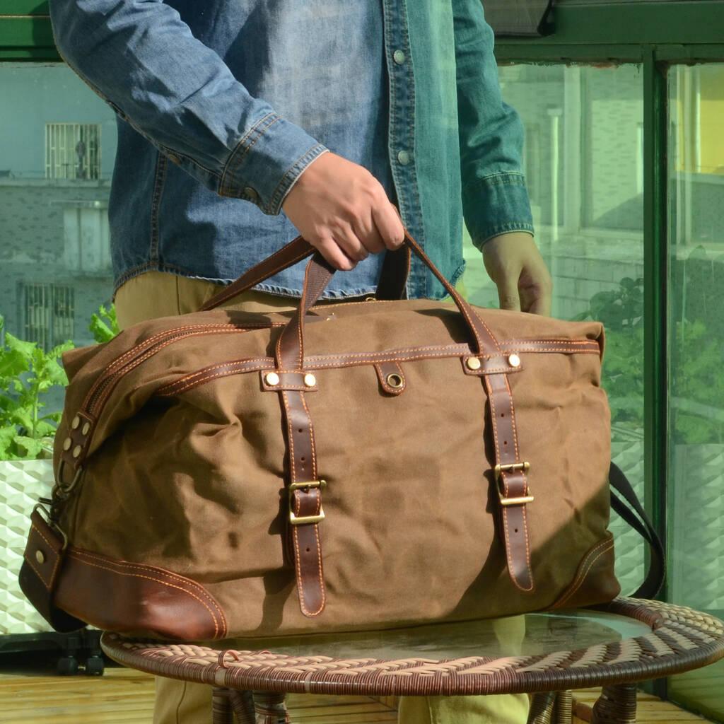 MODEL SHOW of Woosir Duffle Bag Travel Waterproof Waxed Canvas