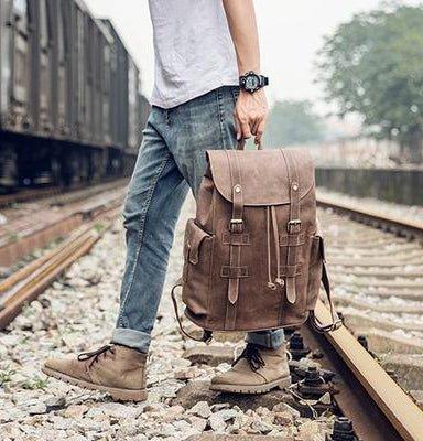 Mens Small Convertible Leather Backpack Vintage