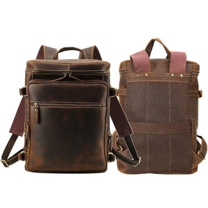 Woosir Mens Vintage Genuine Leather 15.6 Inch Laptop Backpack - Leather Backpack - Dark Brown ( Back Updated Version)---Woosir