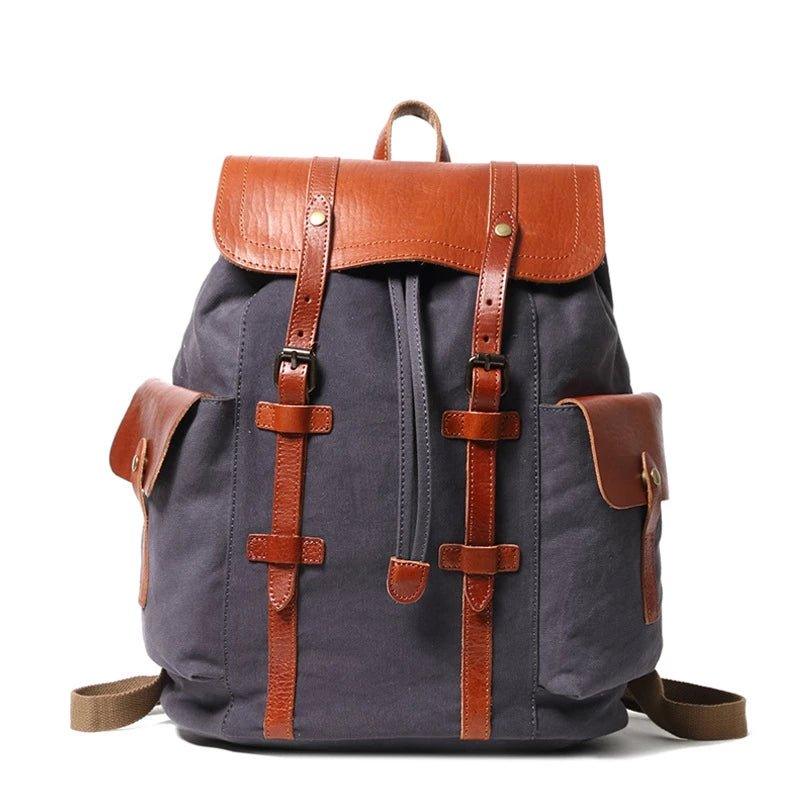 Vintage Backpack Leather Canvas - Woosir