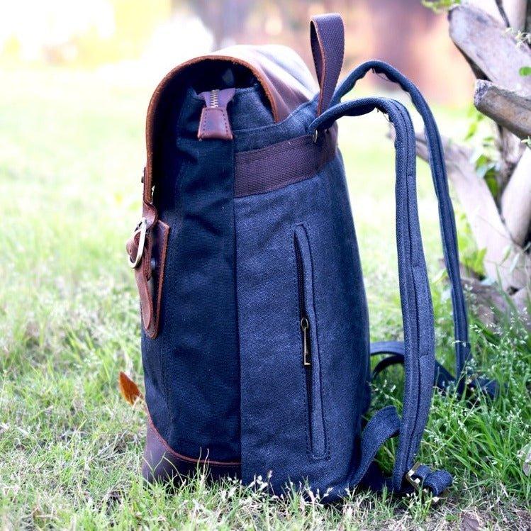 MODEL SHOW of Woosir Vintage Leather and Waxed Canvas College Backpack