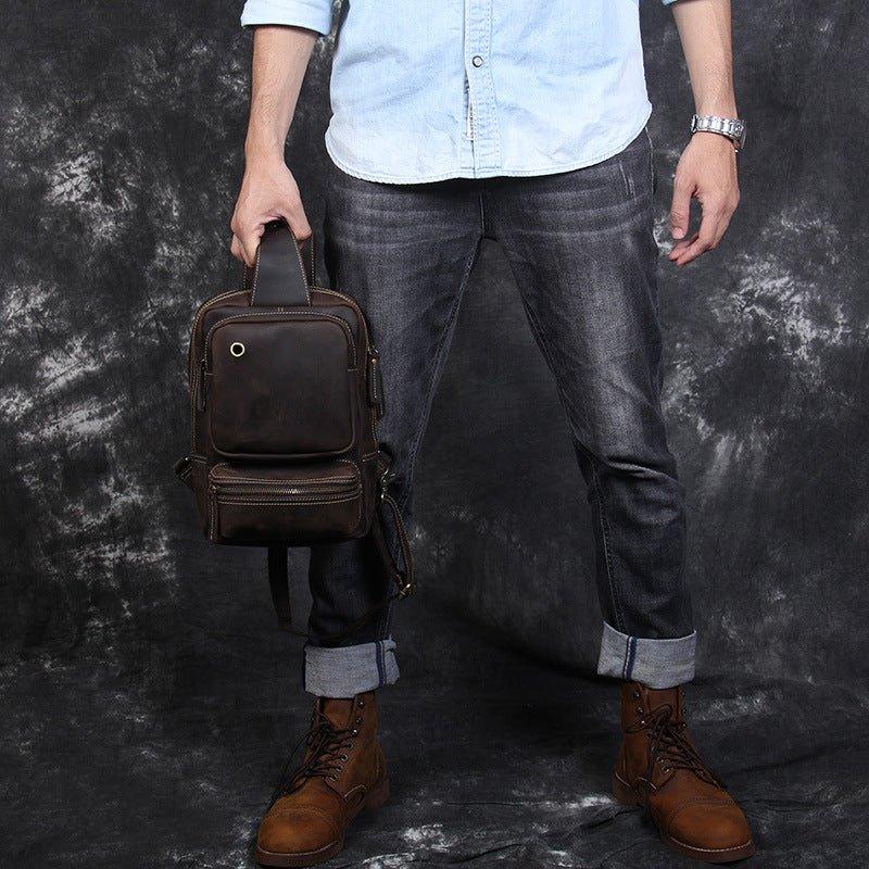 Woosir Vintage Leather Sling Backpack for Men