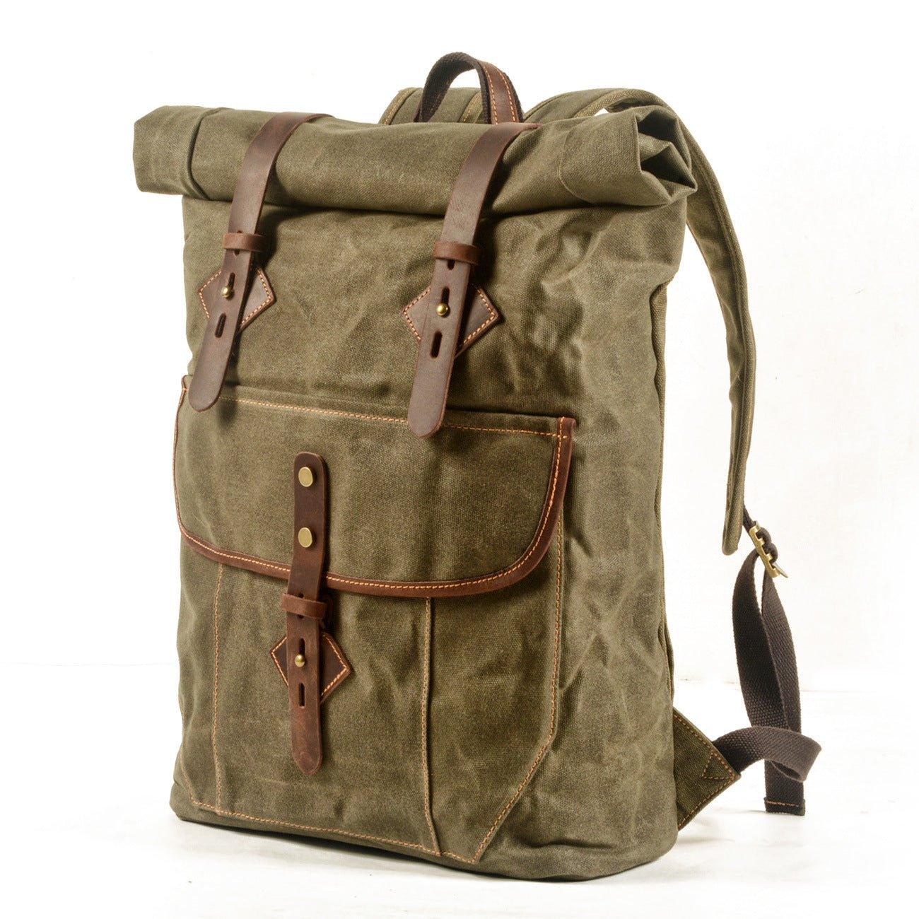 VORDERE AUSSTELLUNG des wasserdichten Canvas-Rolltop-Rucksacks von Woosir