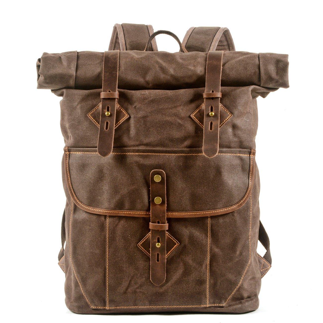 FRONT DISPLAY COFFEE of Woosir wasserdichter Canvas-Rolltop-Rucksack