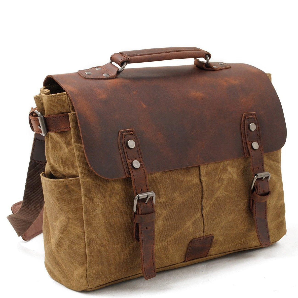 Waxed Canvas Laptop Briefcase Bag Motorcycle Saddlebags - Woosir