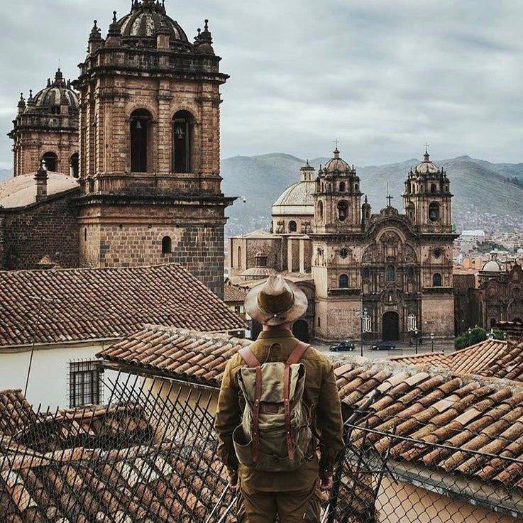 MODEL SHOW of Woosir Waxed Canvas Hiking Backpack