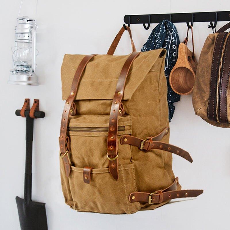 MODEL SHOW of Woosir Waxed Canvas Hiking Backpack