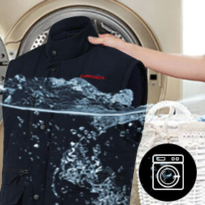 The conqueco warm heated vest can be washed in a washing machine.